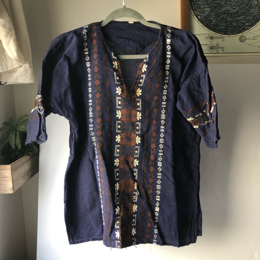 Embroidered Guatemalan Aztec Print Shirt. 100% Cotton, size XL.